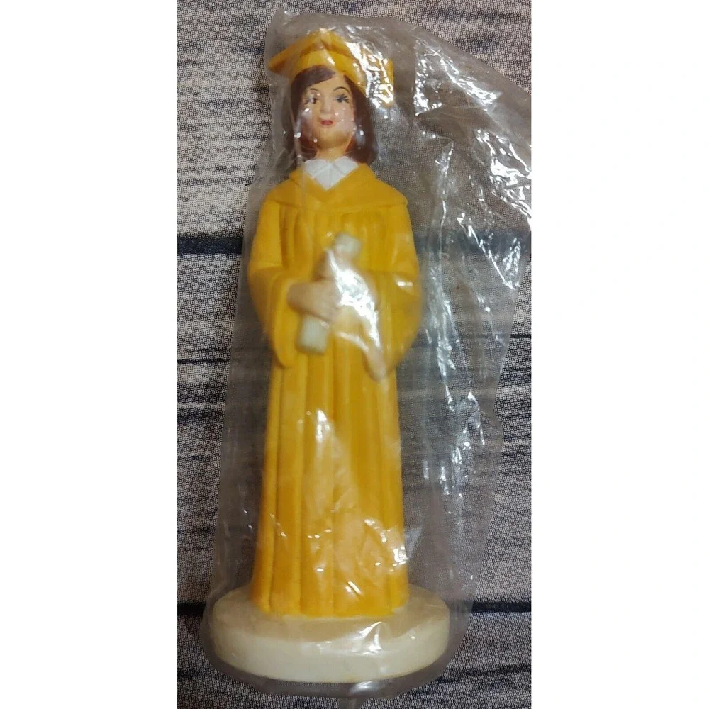 Vtg 1987 Bakery Crafts Plastic Cake Topper Female Graduate Yellow Gown 4.25